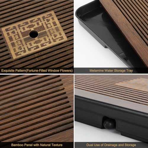 Jotsport 17 Inch Bamboo Chinese Gongfu Tea Tray with Water Storage Drainage for Kung Fu Tea Set, (Large, Black) - Image 5