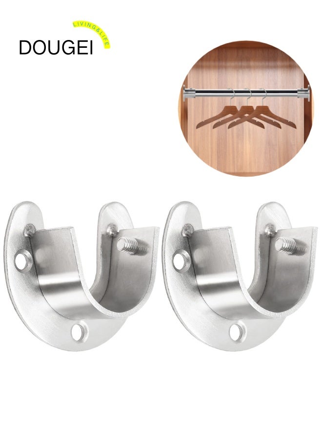 DOUGEI 2 Packs Stainless Steel Closet Rod End Supports  Wardrobe Bracket Heavy Duty Closet Pole Sockets Flange Rod Holder, U-Shaped - Image 1