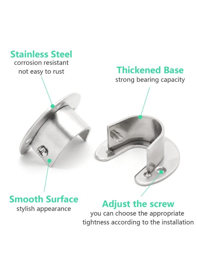 DOUGEI 2 Packs Stainless Steel Closet Rod End Supports  Wardrobe Bracket Heavy Duty Closet Pole Sockets Flange Rod Holder, U-Shaped - Image 3