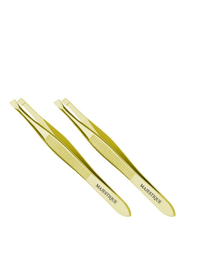 MAJESTIQUE Majestique Eyebrow Pluker Tweezers for Women and Men Twiser Eyebrows | Twizzer Tools for Ingrown Hair and Splinters | Professional Facial Twizzer Tools for Eyebrows and Hair Plucker Removal - Gold 2Pcs  - Image 1
