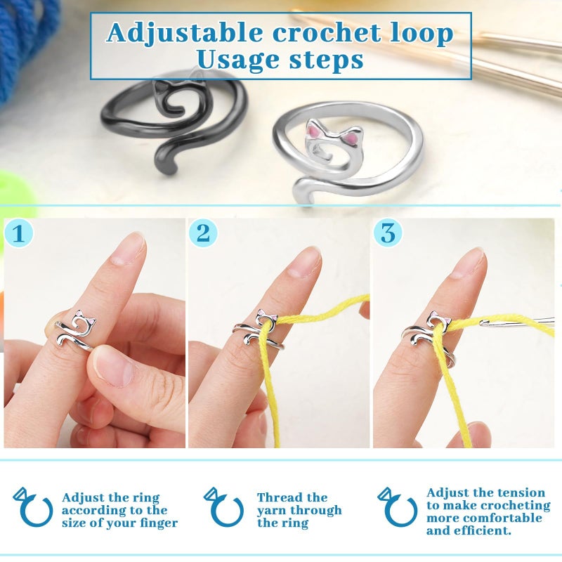 FOUSNOW 5 Pcs Crochet Ring, Adjustable Crochet Tension Rings, Yarn Ring for Finger Knitting Loop Accessories Tools, Yarn Rings for Women Mother Grandma - Image 5