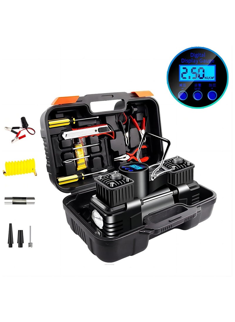 Rightsure Tire Inflator, Portable Car Tire Inflator with Digital LED Light, Air Compressor, Dual Cylinder Tire Inflator with Tire Repair Kit and Carrying Case, 100PSI Electric Air Pump for Car, Motorcycle, Bicycle, Ball Sports  - Image 2