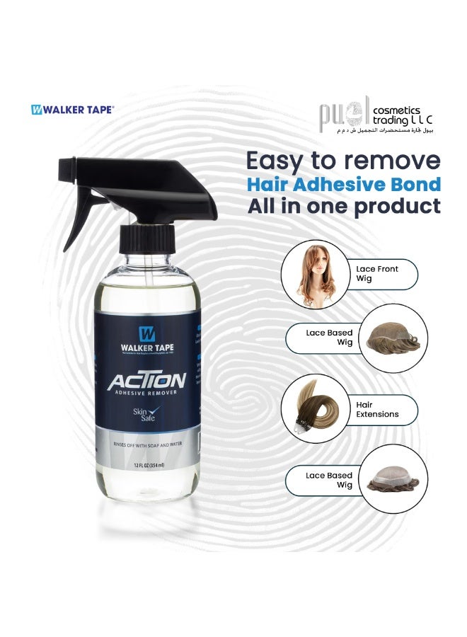 Walker Tape® Action Adhesive Remover is your trusted, all-in-one hair glue remover for wigs, toupees, and hair systems. Its fast-acting formula efficiently breaks down adhesives while remaining gentle on sensitive skin. Action Remover works on lace wigs, poly bases, scalp adhesives, and more—making it the ideal choice for both professionals and personal users. It leaves no sticky residue, allowing for clean, smooth reinstallation. Whether you’re maintaining hair extensions, lace front wigs, or bonding tape, this skin-safe adhesive solvent ensures irritation-free and thorough removal every time. A must-have wig glue remover for salons and home hairpiece care. - Image 3
