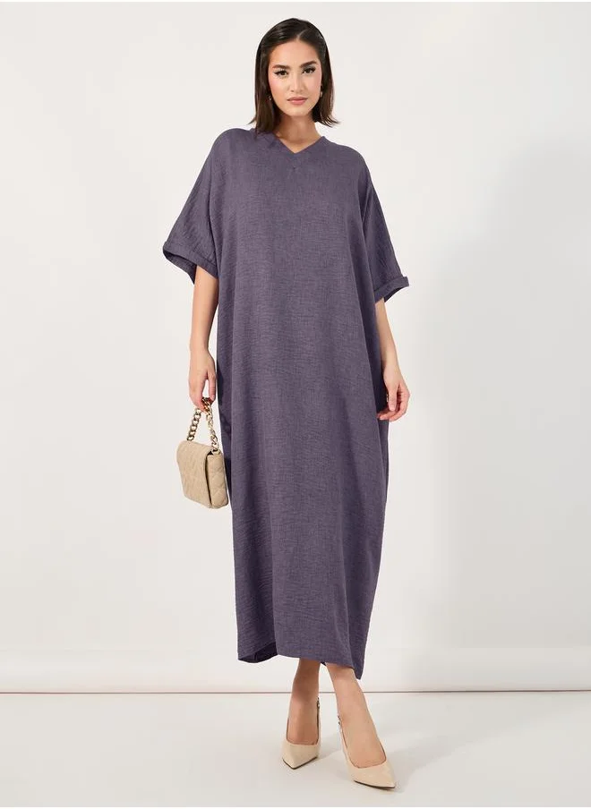Styli Melange V Neck Loose Fit Jalabiya