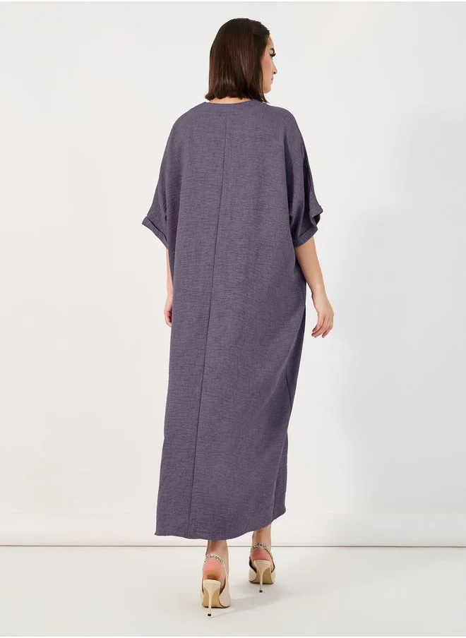 Styli Melange V Neck Loose Fit Jalabiya