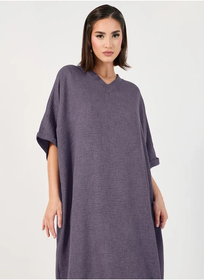 Styli Melange V Neck Loose Fit Jalabiya