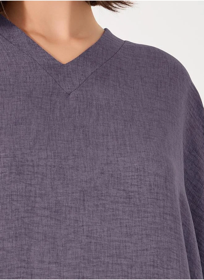 Styli Melange V Neck Loose Fit Jalabiya