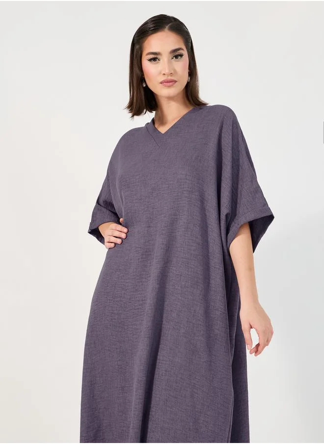 Styli Melange V Neck Loose Fit Jalabiya