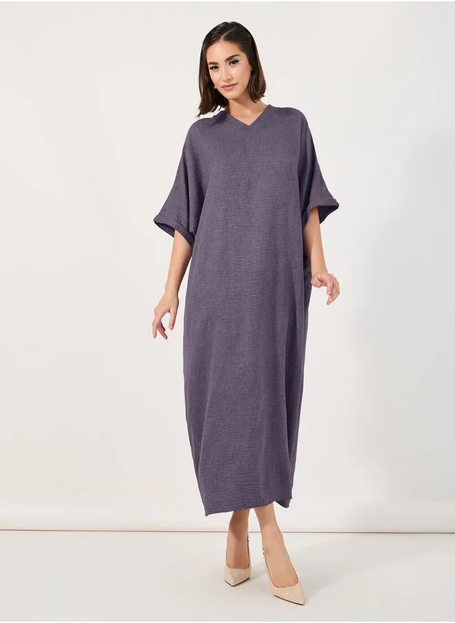 Styli Melange V Neck Loose Fit Jalabiya