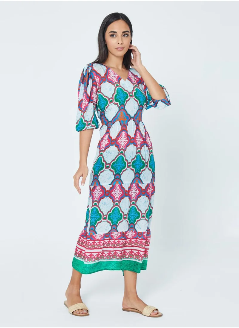 Couturelabs Abstract Printed Fit Flare Midi Knee Dress