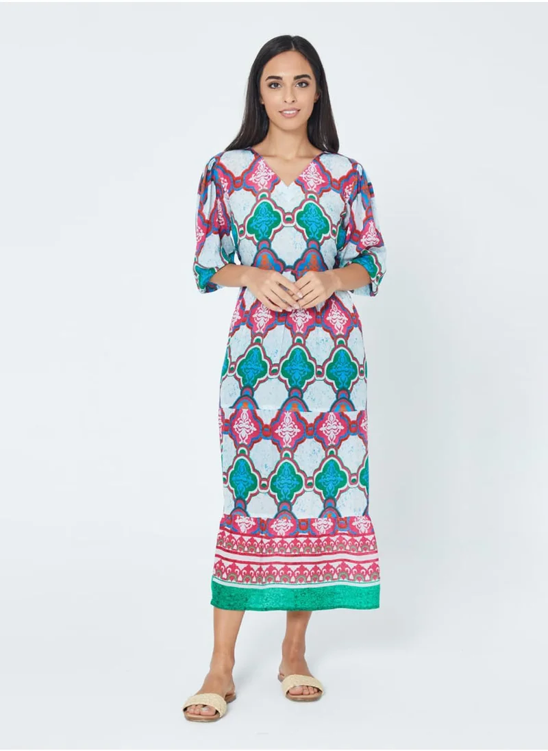 Couturelabs Abstract Printed Fit Flare Midi Knee Dress