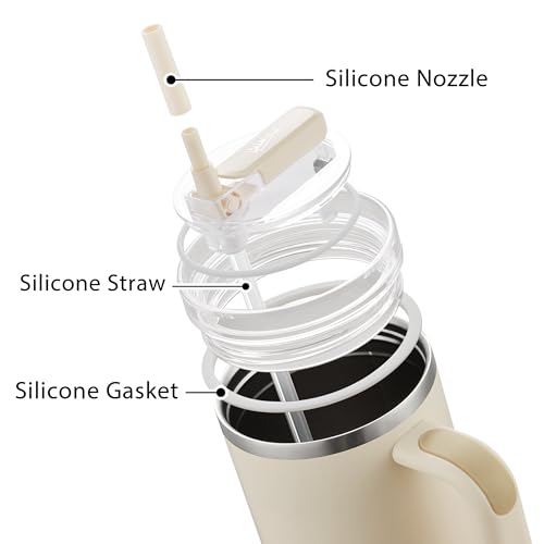 DIPESI 2Pack 40oz Tumbler Lid Replacement suit for Stanley Quencher cup Flip Straw Spill Proof Leak Resistant Straw Cover Dishwasher Safe Stanley Cup Accessories 2 Beige - Image 3