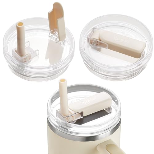 DIPESI 2Pack 40oz Tumbler Lid Replacement suit for Stanley Quencher cup Flip Straw Spill Proof Leak Resistant Straw Cover Dishwasher Safe Stanley Cup Accessories 2 Beige - Image 1