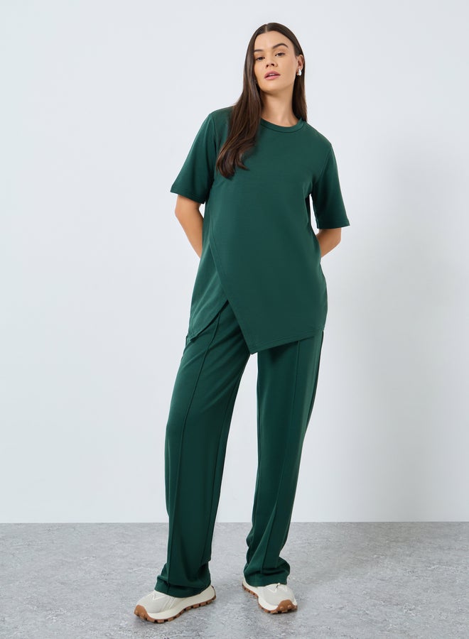 ستايلي طقم تي شيرت وبنطلون جوجر بحافة غير متماثلة بلون أخضر داكن من ستايلي - Image 2