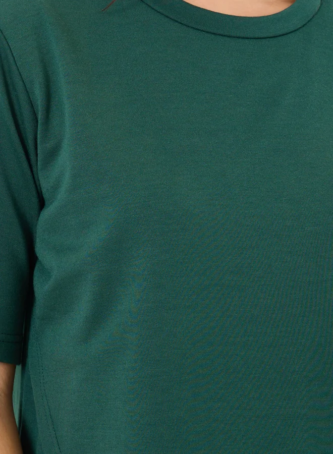 Styli Styli Dark Green Asymmetric Hem T-Shirt and Joggers Co-Ords