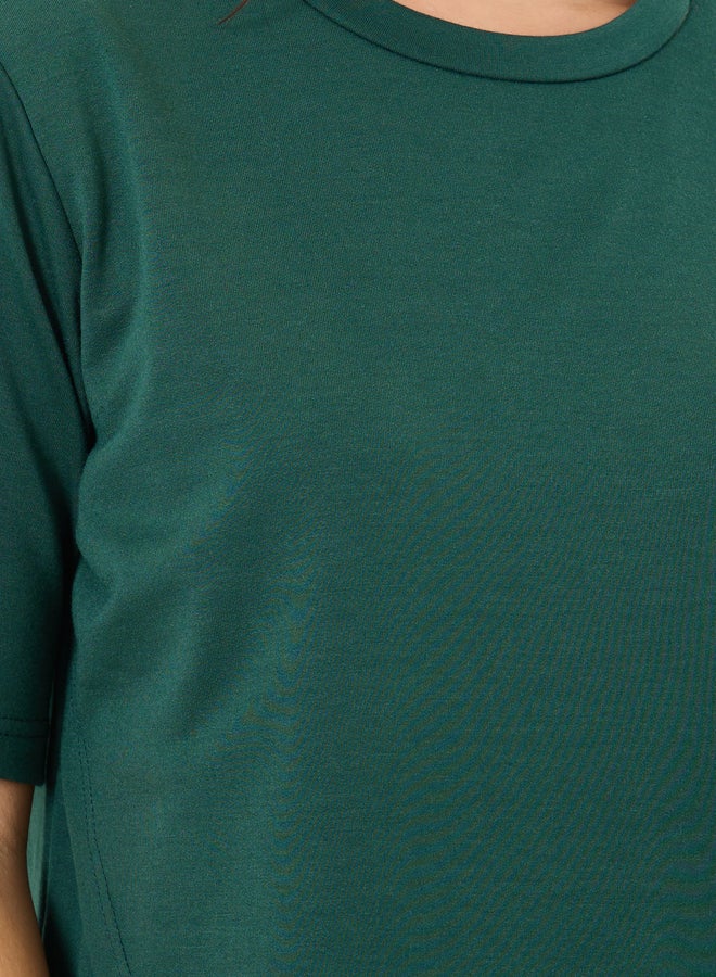 ستايلي طقم تي شيرت وبنطلون جوجر بحافة غير متماثلة بلون أخضر داكن من ستايلي - Image 4