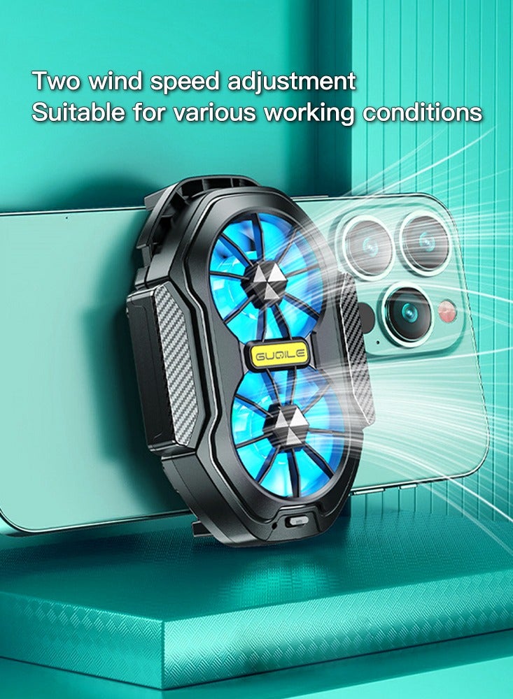 مبرد هاتف مزود بإضاءة LED، مروحة تبريد مزدوجة قابلة لإعادة الشحن عبر USB، بدون ضوضاء، مبرد للهاتف المحمول للعب الألعاب والبث المباشر على تيك توك، مناسب لجميع هواتف آيفون/أندرويد.تبريد جوال - Image 3