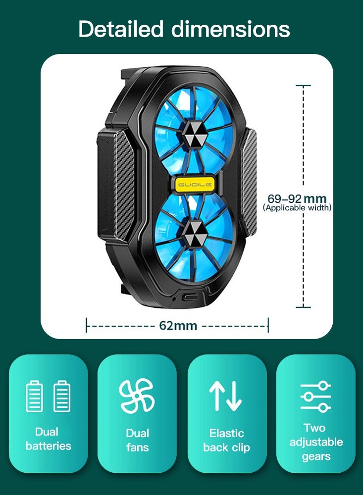 مبرد هاتف مزود بإضاءة LED، مروحة تبريد مزدوجة قابلة لإعادة الشحن عبر USB، بدون ضوضاء، مبرد للهاتف المحمول للعب الألعاب والبث المباشر على تيك توك، مناسب لجميع هواتف آيفون/أندرويد.تبريد جوال - Image 4