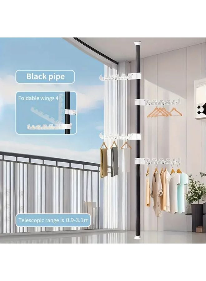 Black Heavy Duty Retractable Clothes Drying Rack Space Saving Adjustable Height Metal - Image 1