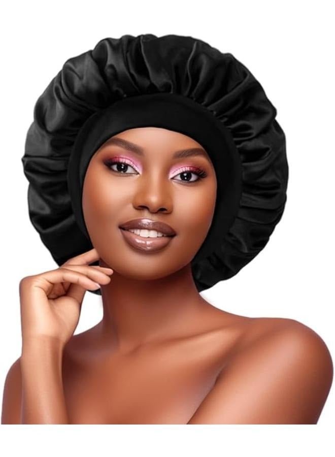 Generic Satin Bonnet Silk Bonnet for Sleeping Double Layer Satin Lined Hair Bonnet with Tie Band Bonnets for Women