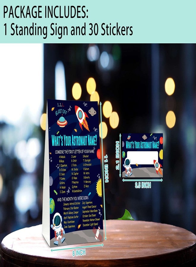 Foosproea What's Your Astronaut Name Game - Outer Space Birthday Party Games for Boys - Family School Classroom Activity - 1 Standing Sign and 30 Stickers - Kids Space Party Supplies Decorations(13) - Image 2