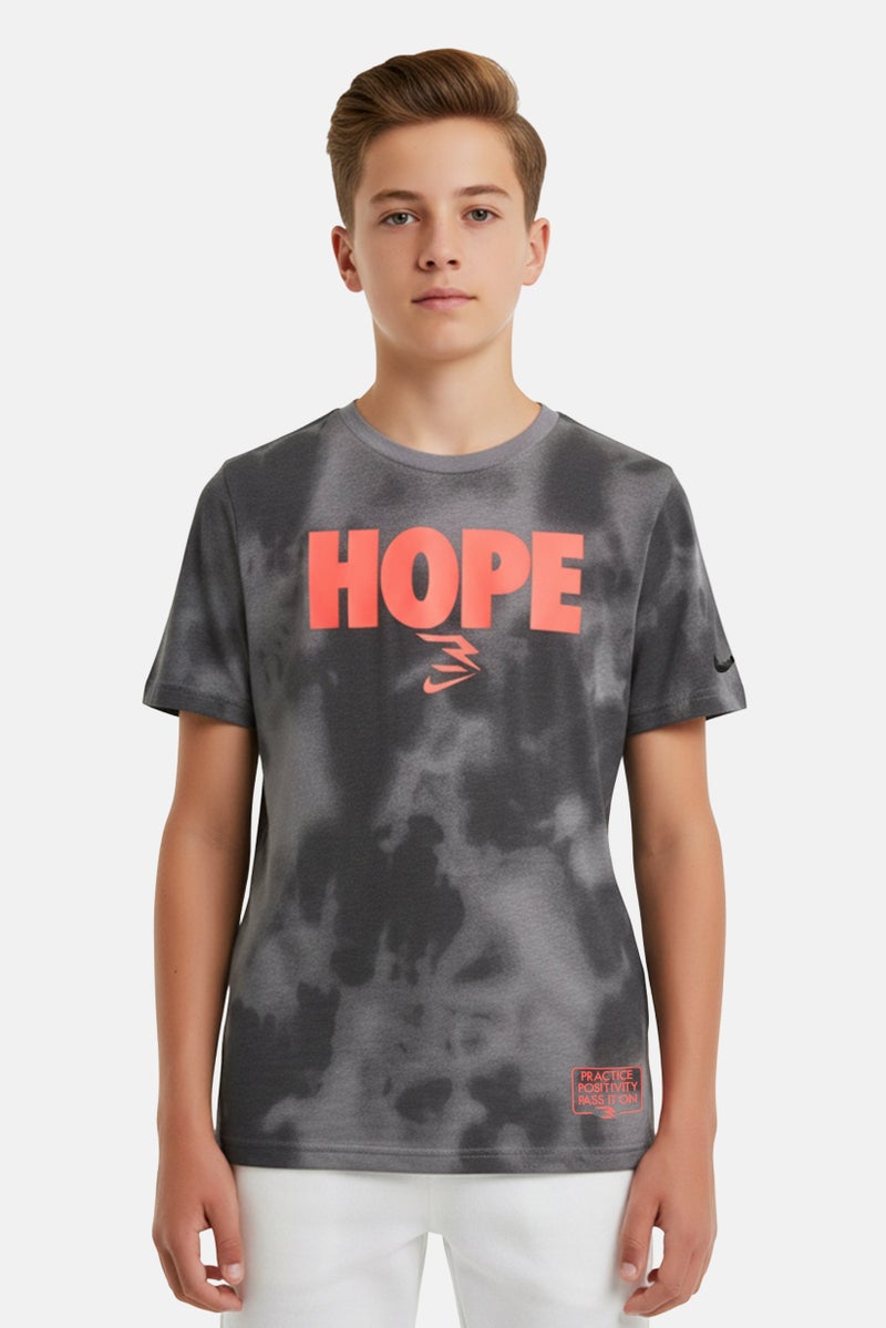 Nike 3Brand by Russell Wilson Kids Boy Brand Logo Short Sleeve Outdoor T-Shirt, Dark Grey - Image 1