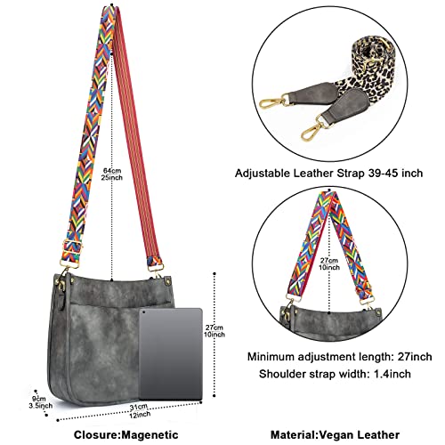 HKCLUF Crossbody Bags for Women Trendy Vegan Leather Hobo Handbags With 2 Adjustable Guitar Strap Crossbody Shoulder Bucket Purse for Women(Gray) - Image 3