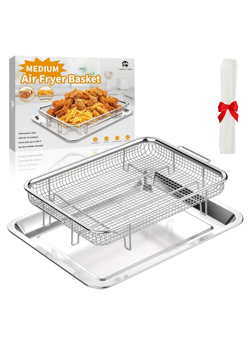 Generic Air Fryer Basket for Oven, 12.8“ x 9.6“ Stainless Steel Crisper Tray and Pan with 30 PCS Parchment Paper, Deluxe Air Fry in Your Oven, 2-Piece Set, Baking Pan Perfect for The Grill  - Image 1