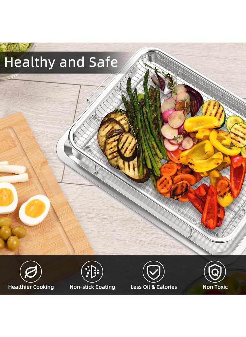 Generic Air Fryer Basket for Oven, 12.8“ x 9.6“ Stainless Steel Crisper Tray and Pan with 30 PCS Parchment Paper, Deluxe Air Fry in Your Oven, 2-Piece Set, Baking Pan Perfect for The Grill  - Image 3