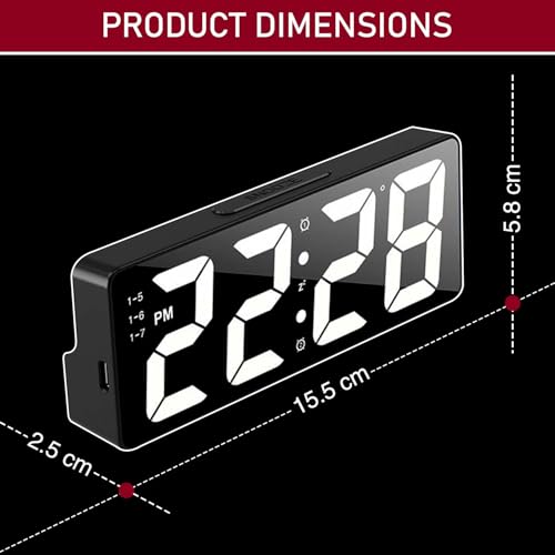 Prplet Digital Alarm Clock with Large LED Display | Desk/Table Clock with Snooze, Temperature, Date & Time | for Students, Home, Office, Corporate Use (Black) - Image 2