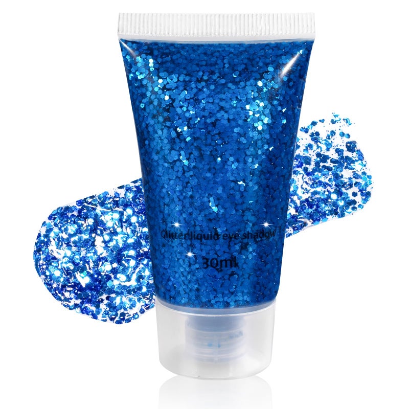 Mysense Royal Blue Body Glitter Gel, Singer Concerts Face Hair Glitter Makeup, Music Festival Rave Accessories, Chunky Glitter Mermaid Sequins, Sparkling Face Paint for Women Girls, 30g - Image 1