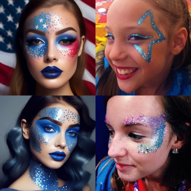 Mysense Royal Blue Body Glitter Gel, Singer Concerts Face Hair Glitter Makeup, Music Festival Rave Accessories, Chunky Glitter Mermaid Sequins, Sparkling Face Paint for Women Girls, 30g - Image 2