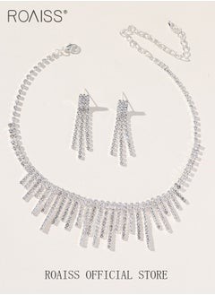 roaiss 2 Piece Jewelry Set of Necklace and Earrings Shiny Tassels Diamond Chic Rhinestone Decor Jewellery Set for Women Ladies Gift for Girlfriend Wife Mother Bridesmaids Wedding Party Accessories  - Image 3