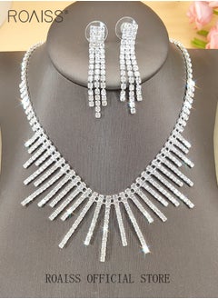 roaiss 2 Piece Jewelry Set of Necklace and Earrings Shiny Tassels Diamond Chic Rhinestone Decor Jewellery Set for Women Ladies Gift for Girlfriend Wife Mother Bridesmaids Wedding Party Accessories  - Image 2