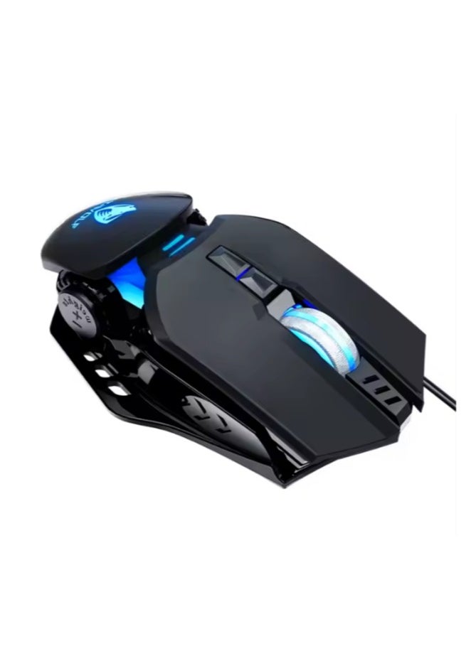 T-WOLF Thunder Wolf "Robocop" Gaming Mouse – Macro Programmable, High Sensitivity, 7 Backlit Keys, Mechanical Precision (Black) 