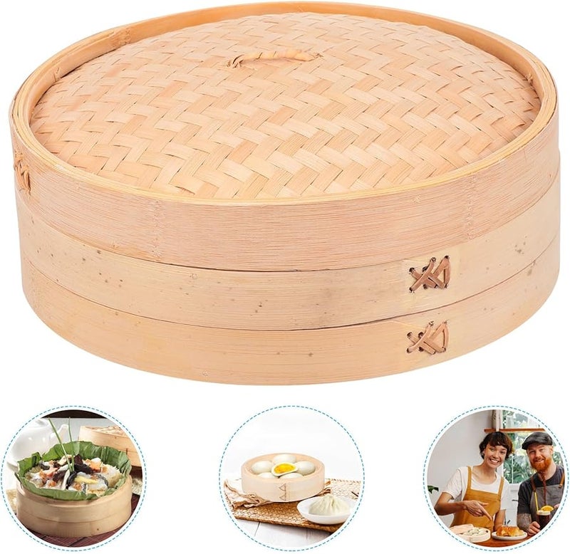 28 سم سلة بخار الخيزران الطبيعية مع غطاء للزلابية وطهي الطعام - Image 5