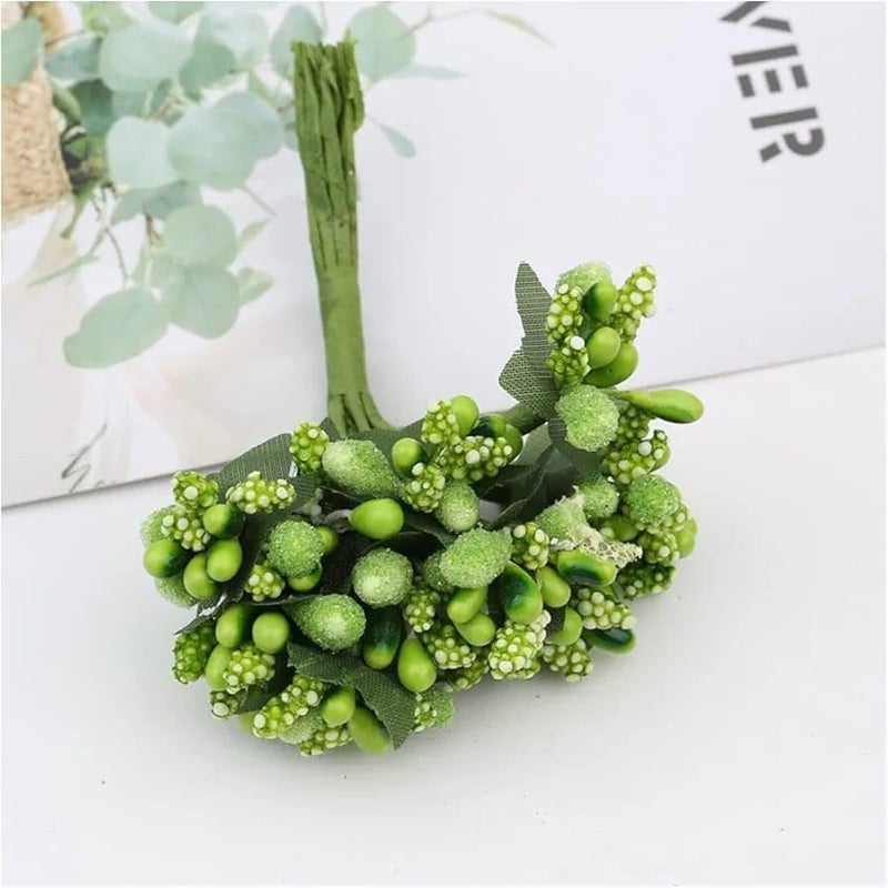 Vrindavanstore.in Vrindavanstorein Artificial Pollen Flowers for Hair Accessories Tiara Making Jewelry Making and Dress Decoration Pack of 4 Bunch in 48 Pices Golden Colour Artificial Pollen Green Flowers 01  - Image 2