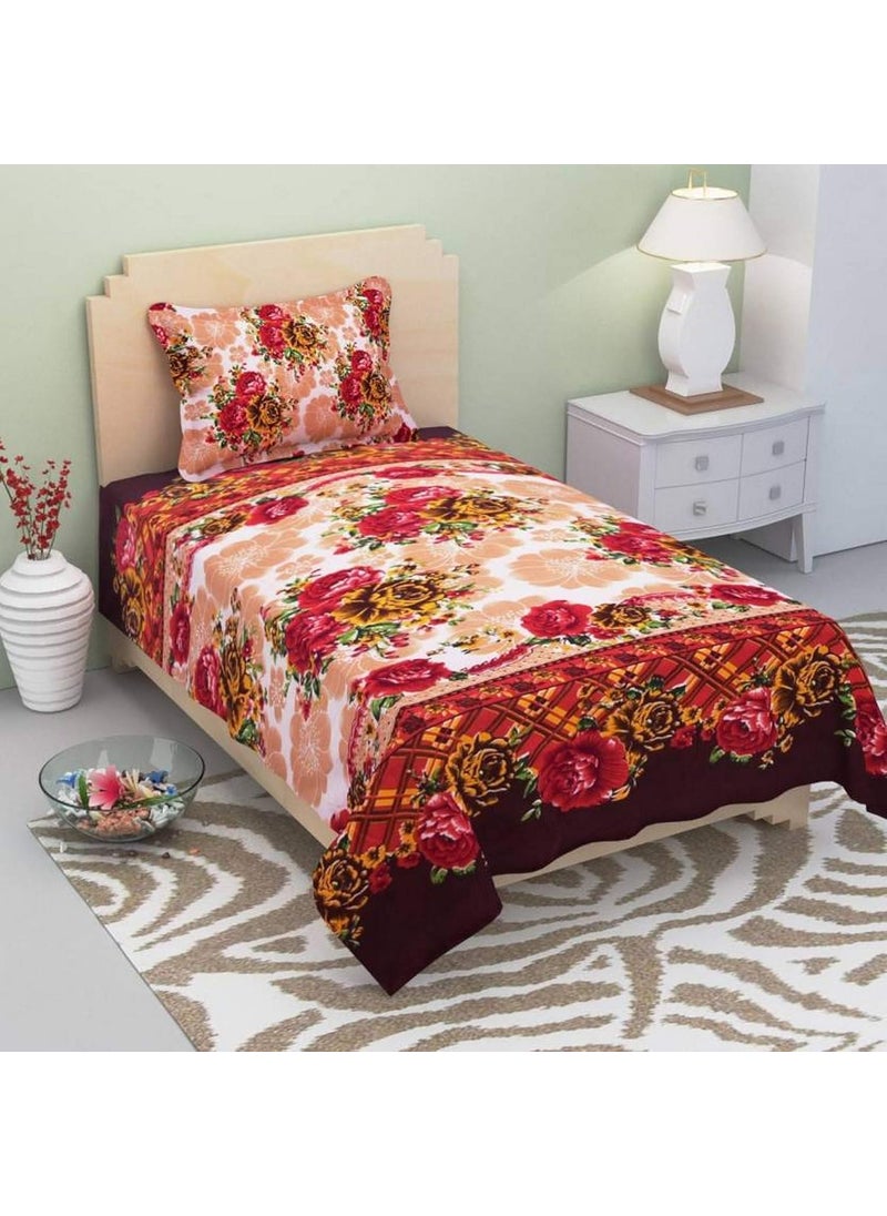 Supreme Home Collective Supreme Home Collective 144 TC Microfiber Floral Printed 1 Single Bedsheet with 1 Pillow CoverSize 59 x 88 inch 