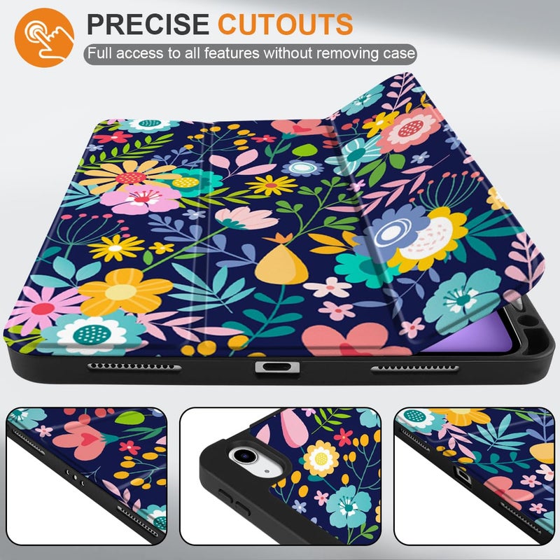 DONGKE for iPad Air 11 Inch Case M4 2026 / M3 2025 / M2 2024 & iPad Air 5th 2022 / 4th Gen 2020 10.9 Inch, Ultra Thin Soft TPU Back Cover with Pencil Holder Support Auto Wake/Sleep, Floral Navy - Image 5