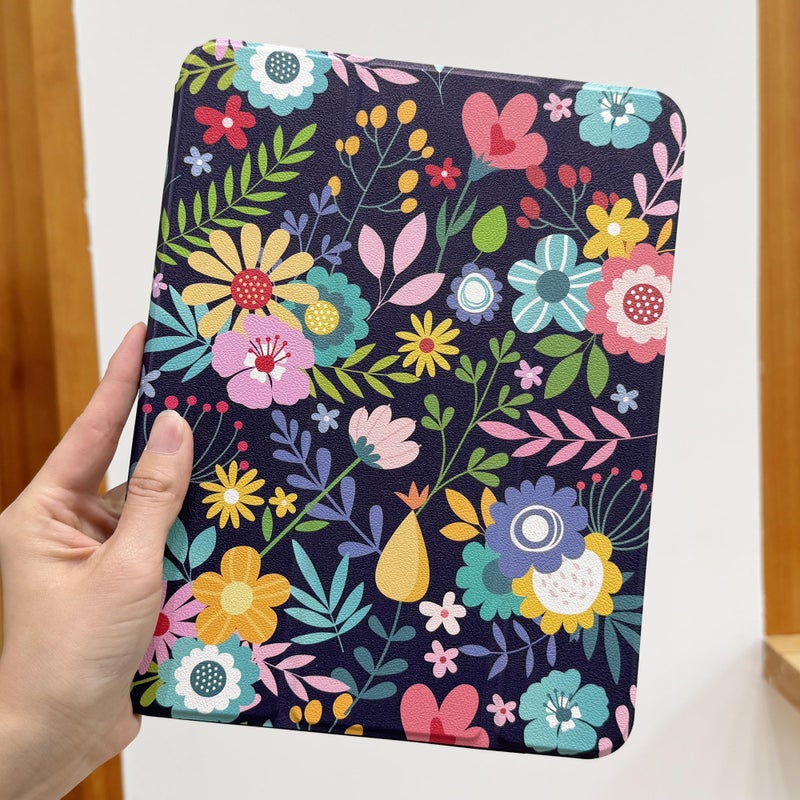 DONGKE for iPad Air 11 Inch Case M4 2026 / M3 2025 / M2 2024 & iPad Air 5th 2022 / 4th Gen 2020 10.9 Inch, Ultra Thin Soft TPU Back Cover with Pencil Holder Support Auto Wake/Sleep, Floral Navy - Image 4