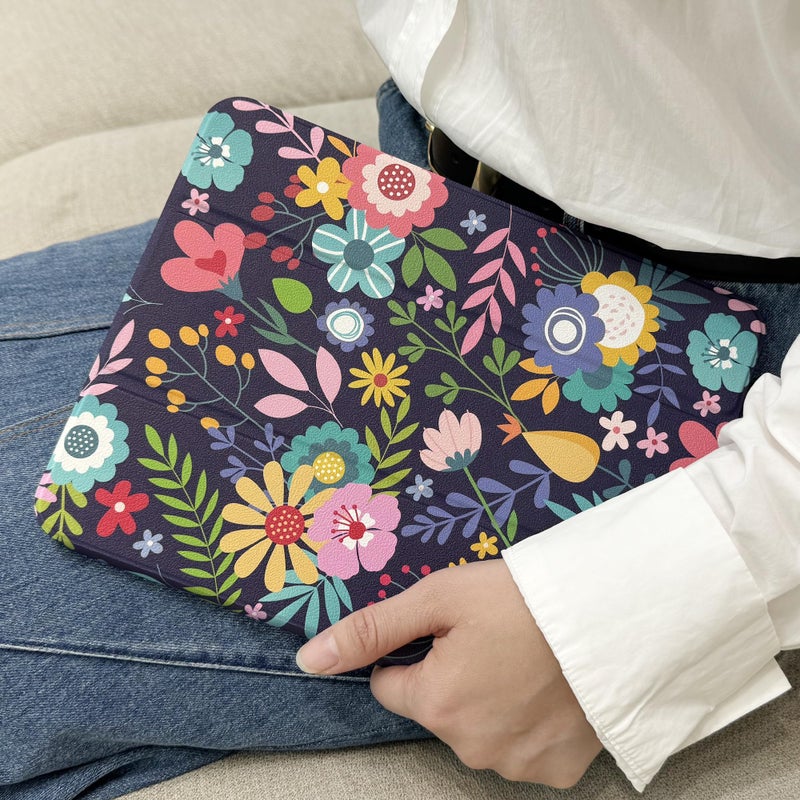 DONGKE for iPad Air 11 Inch Case M4 2026 / M3 2025 / M2 2024 & iPad Air 5th 2022 / 4th Gen 2020 10.9 Inch, Ultra Thin Soft TPU Back Cover with Pencil Holder Support Auto Wake/Sleep, Floral Navy - Image 3