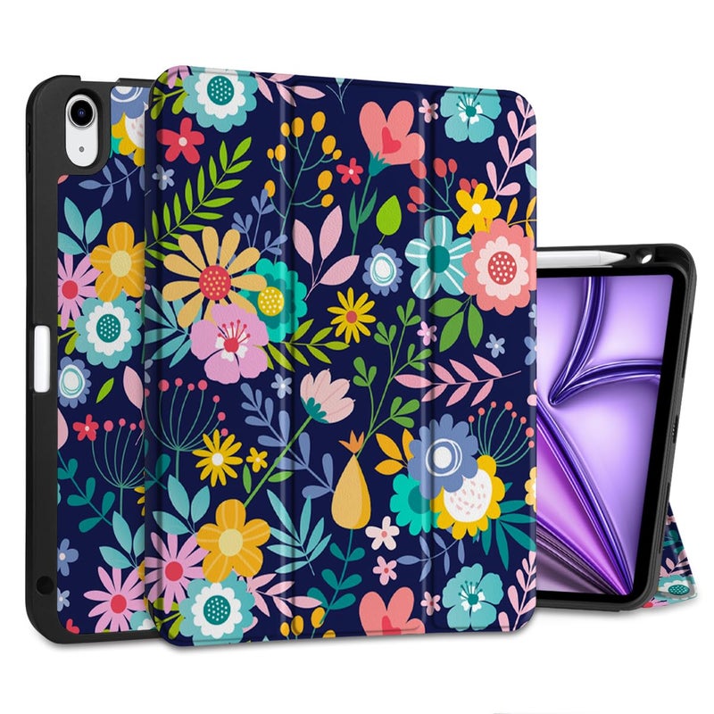 DONGKE for iPad Air 11 Inch Case M4 2026 / M3 2025 / M2 2024 & iPad Air 5th 2022 / 4th Gen 2020 10.9 Inch, Ultra Thin Soft TPU Back Cover with Pencil Holder Support Auto Wake/Sleep, Floral Navy - Image 1