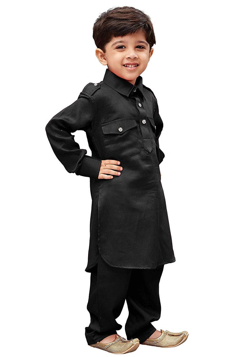 Royal Kurta Boys Black Linen Pathani Suit (11-12 Years, Linen) - Image 2