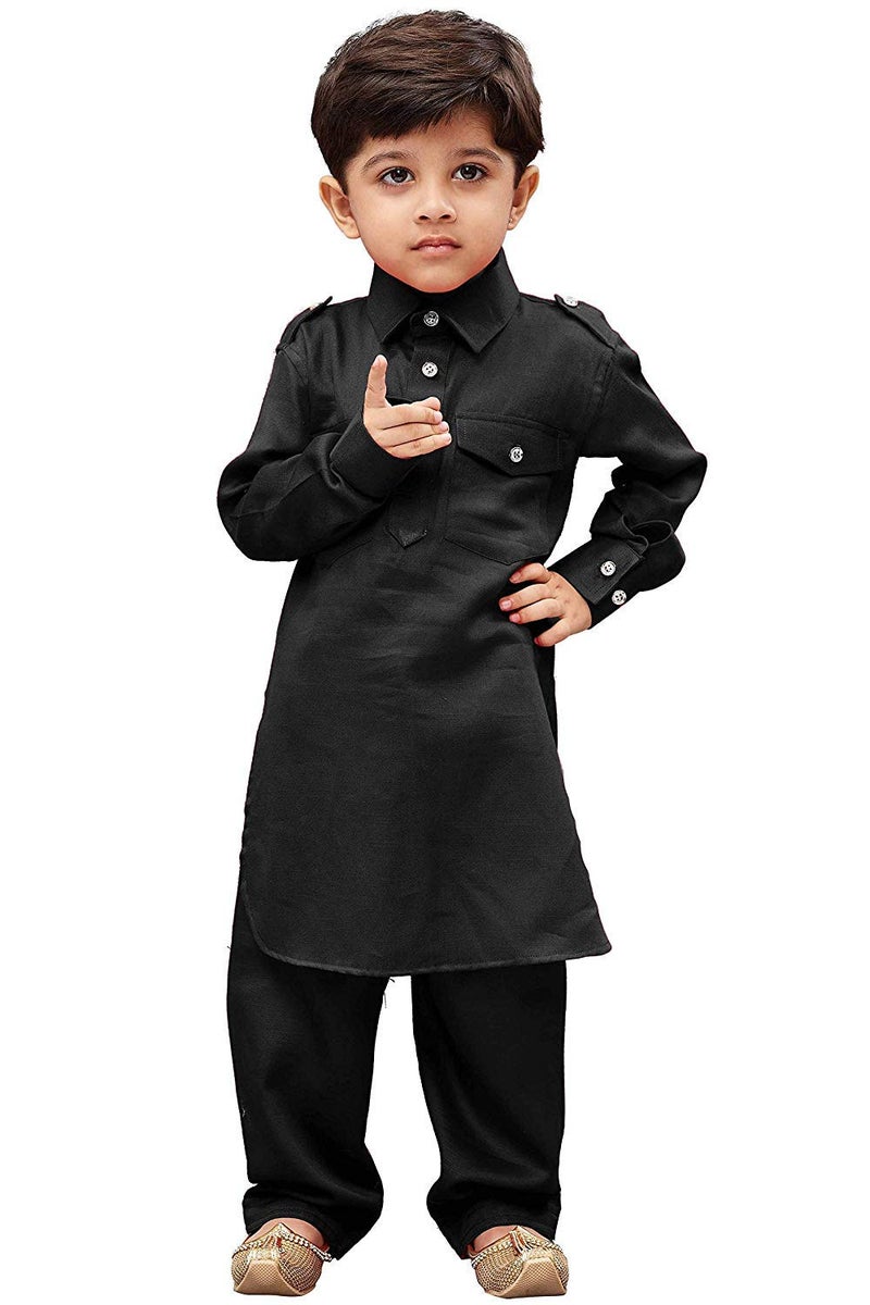 Royal Kurta Boys Black Linen Pathani Suit (11-12 Years, Linen) - Image 4