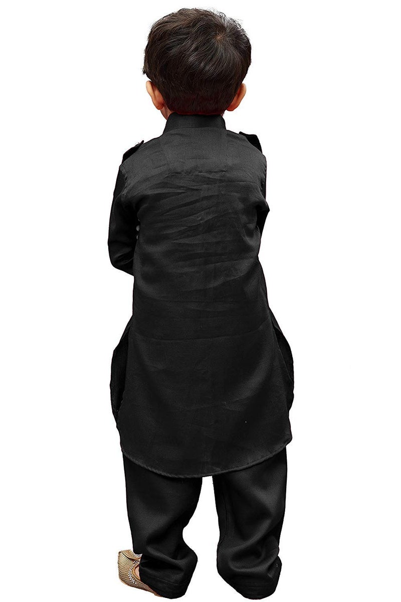 Royal Kurta Boys Black Linen Pathani Suit (11-12 Years, Linen) - Image 3