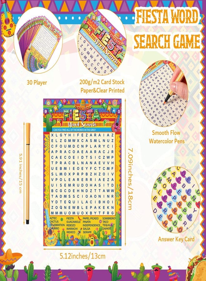 Skyygemm 30Pcs Mexican Fiesta Game Set Fiesta Word Search Card Mexican Theme Game for 30 Players with 10 Watercolor Pens Holiday Hispanic Heritage Month Games for Educational Activities Group Party - Image 2