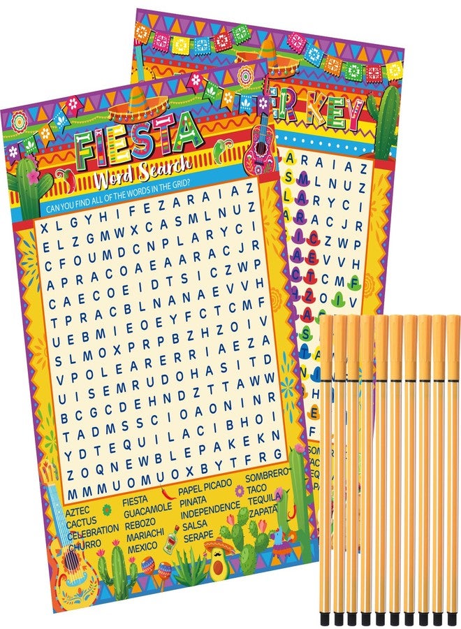Skyygemm 30Pcs Mexican Fiesta Game Set Fiesta Word Search Card Mexican Theme Game for 30 Players with 10 Watercolor Pens Holiday Hispanic Heritage Month Games for Educational Activities Group Party - Image 1