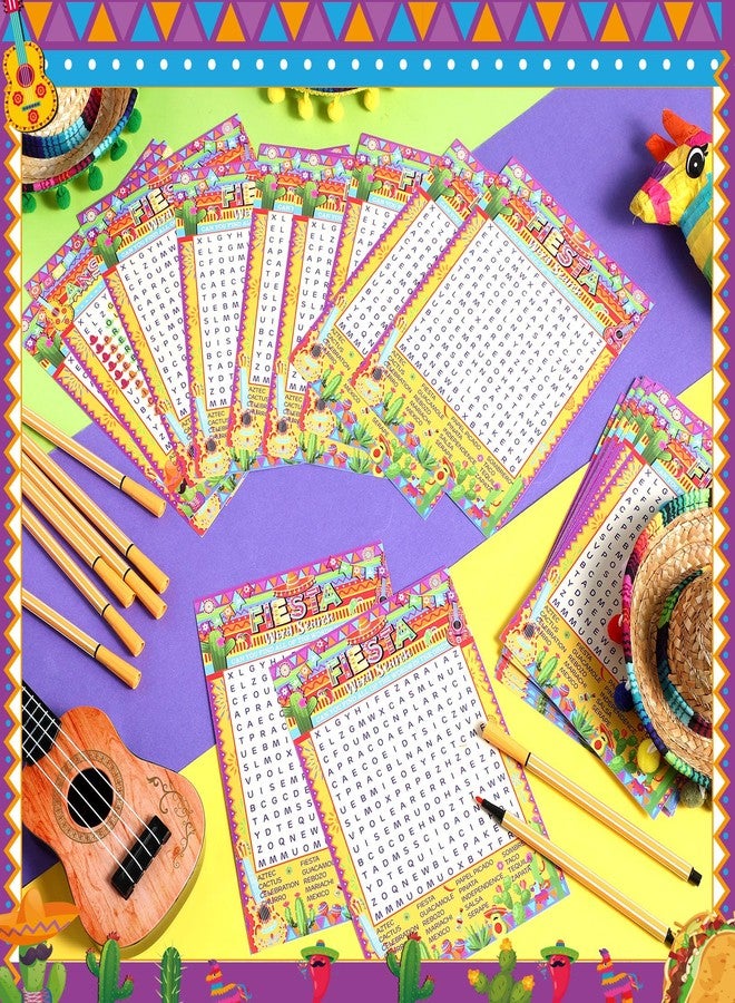 Skyygemm 30Pcs Mexican Fiesta Game Set Fiesta Word Search Card Mexican Theme Game for 30 Players with 10 Watercolor Pens Holiday Hispanic Heritage Month Games for Educational Activities Group Party - Image 3
