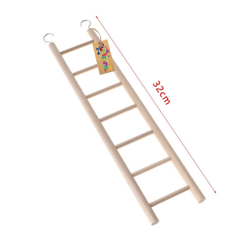 Western Era 7 Stairs Fun Natural Wooden Ladder Toy for Training, with Hooks, Designed for Birds, Parrot, Budgies and Other Small, Medium Large Bird (34cm) - Image 2