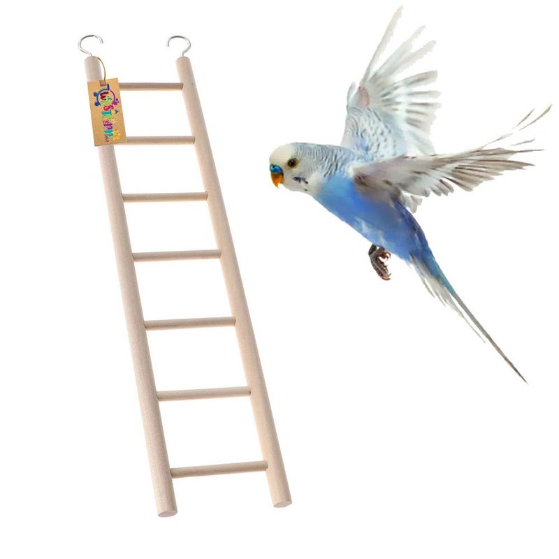 Western Era 7 Stairs Fun Natural Wooden Ladder Toy for Training, with Hooks, Designed for Birds, Parrot, Budgies and Other Small, Medium Large Bird (34cm) - Image 1